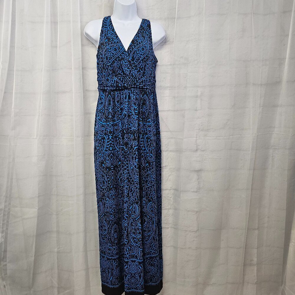 Chaps Dress Maxi Sleeveless Blue Black Paisley Grunge Boho Festival M - Picture 2 of 13